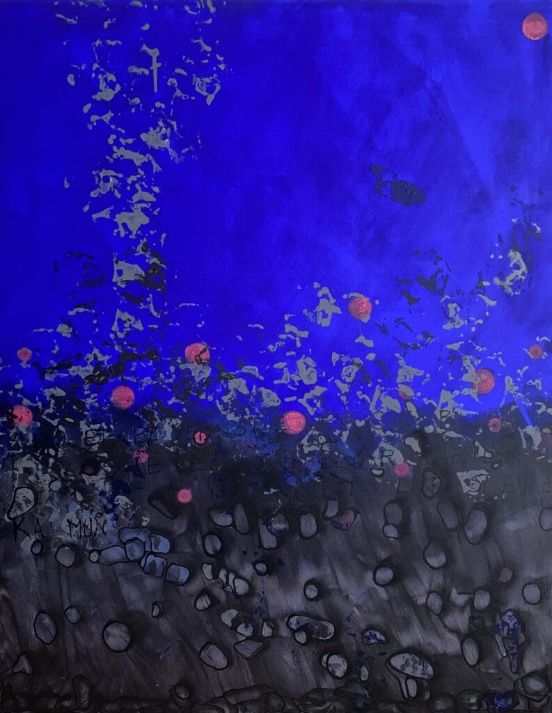 "Det der blev tilbage". Akryl og tuch. Str. 80 x 100 cm. Pris DKK 4.500,-