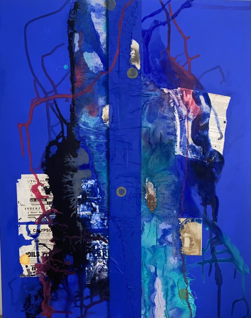 "Mødet". Akryl og mixed media. Str. 80 x 100 cm. Pris DKK 4.500,- 