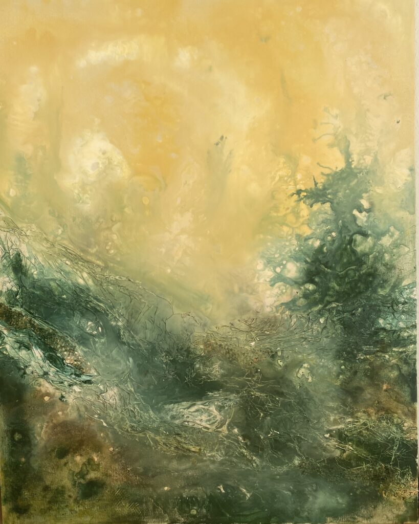 "Noret". Akryl og mixed media. Str. 80 x 100 cm. Pris DKK 4.500,-